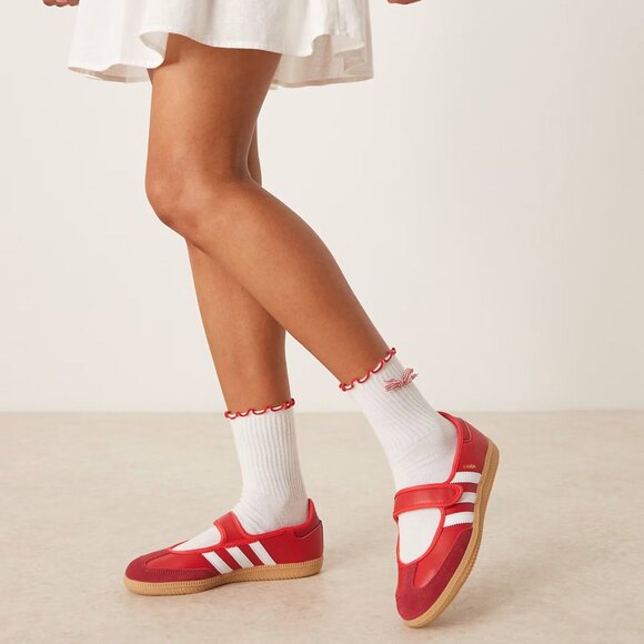 Adidas Samba Mary Jane Ballet Flats Sneakers Size 5.5 Scarlett Red EUC - Picture 1 of 15